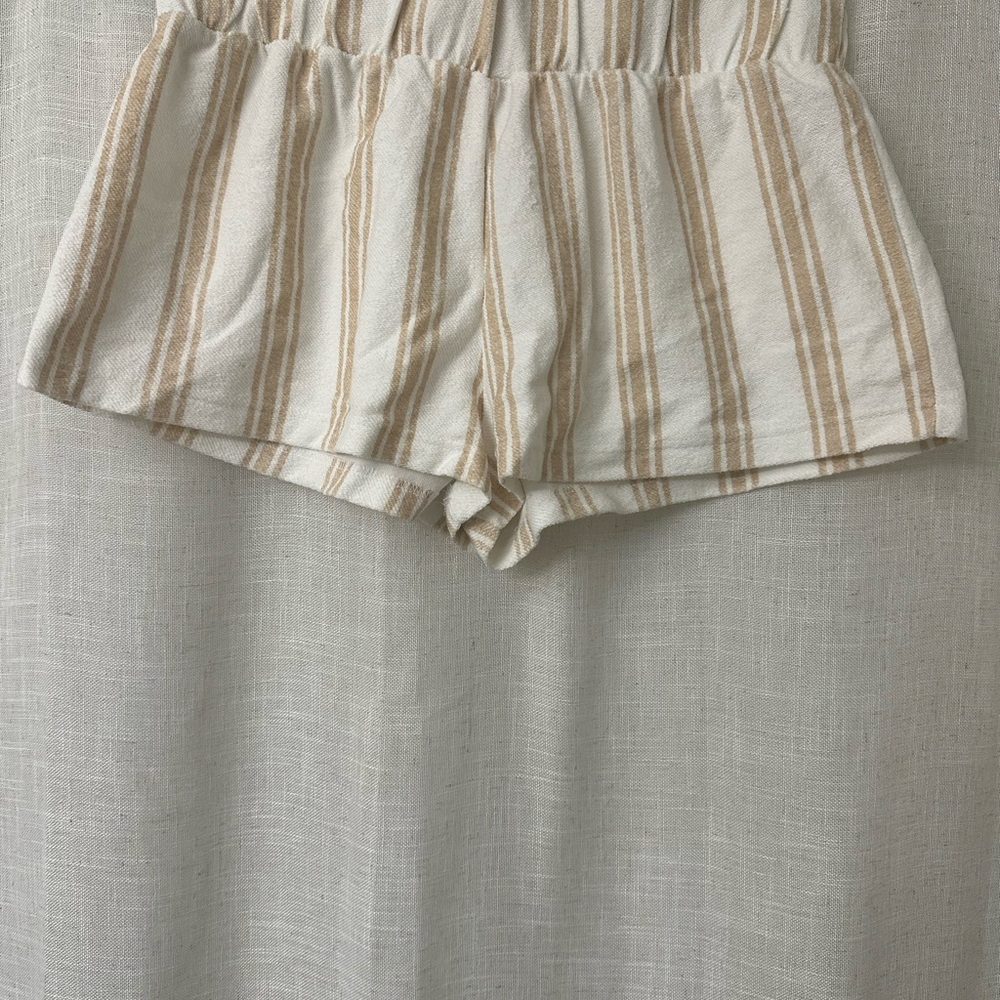 Lagaci Cream and Tan Striped Shorts